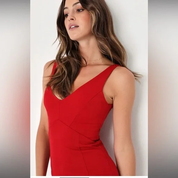 Lulus Iconic Moment Red Bodycon Midi Dress - Picture 4 of 5